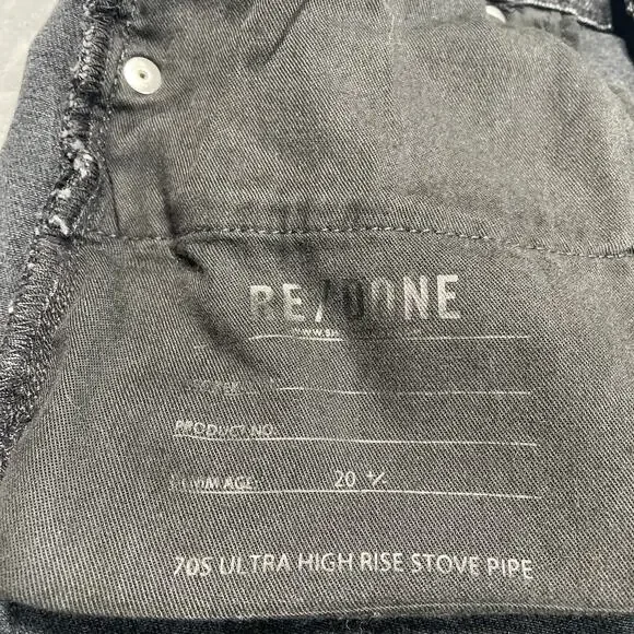 Re/Done Jeans Womens 30 Black 70s Ultra High Rise Stove Pipe Stretch Button Fly - Picture 4 of 15